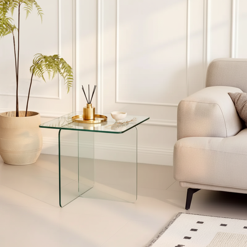 Table d'appoint carrée en verre trempé moderne