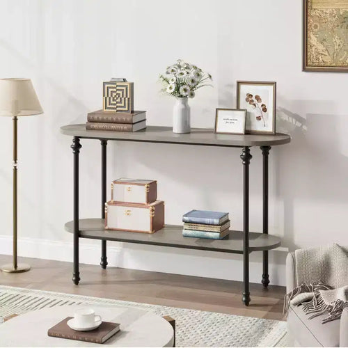 Entryway Table, 43.3 Console Table with Storage, 2 Tier Sofa Table with Metal Frame and MDF, Behind Couch Table for Living Room, Hallway -Grey