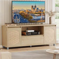 63 Rattan & Oak TV Stand for 70 TVs Modern Entertainment Center with Storage Drawer & Open Shelves, Media Console for Living Room or Bedroom