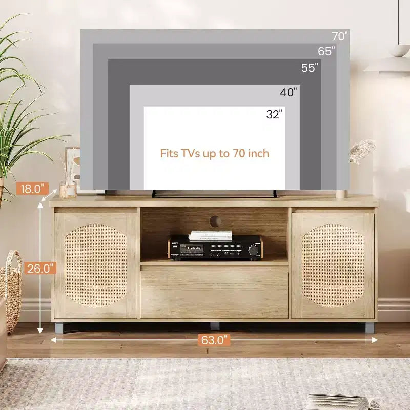 Meuble TV en rotin et chêne