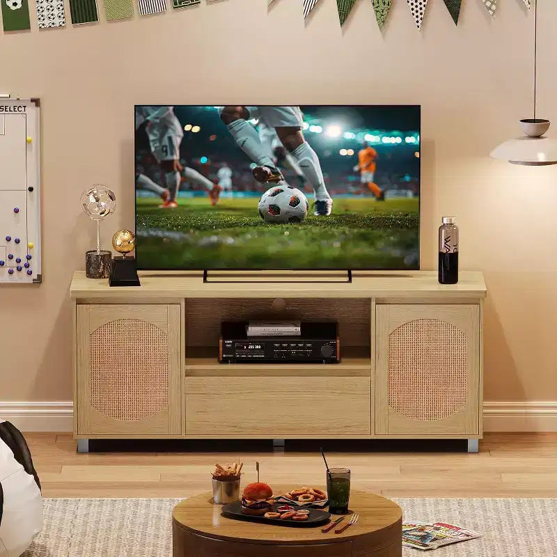 Meuble TV en rotin et chêne