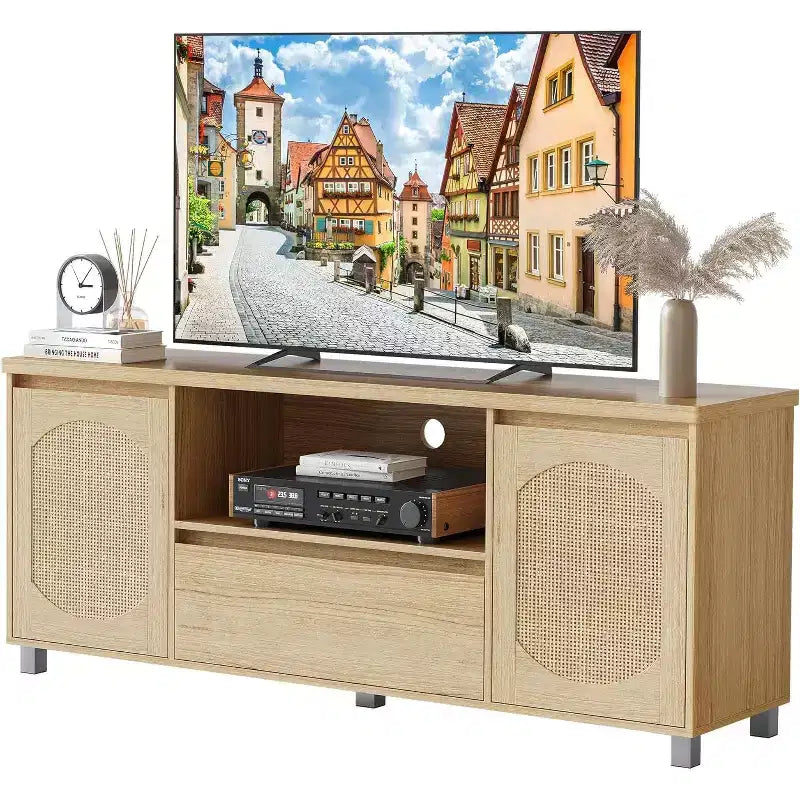 Meuble TV en rotin et chêne