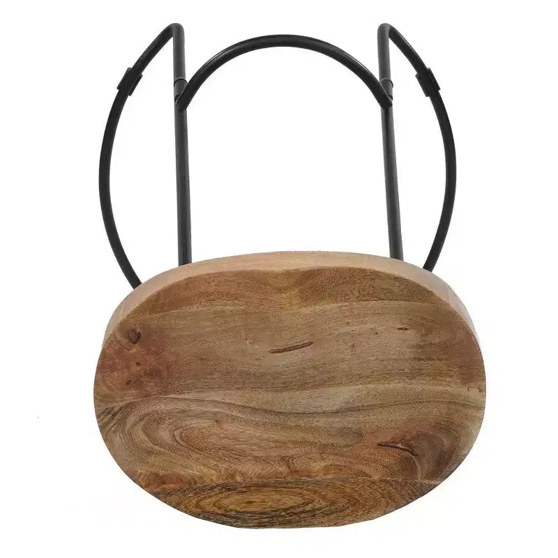 Tabouret de bar en fer forgé, assise en bois, style industriel, forme de selle