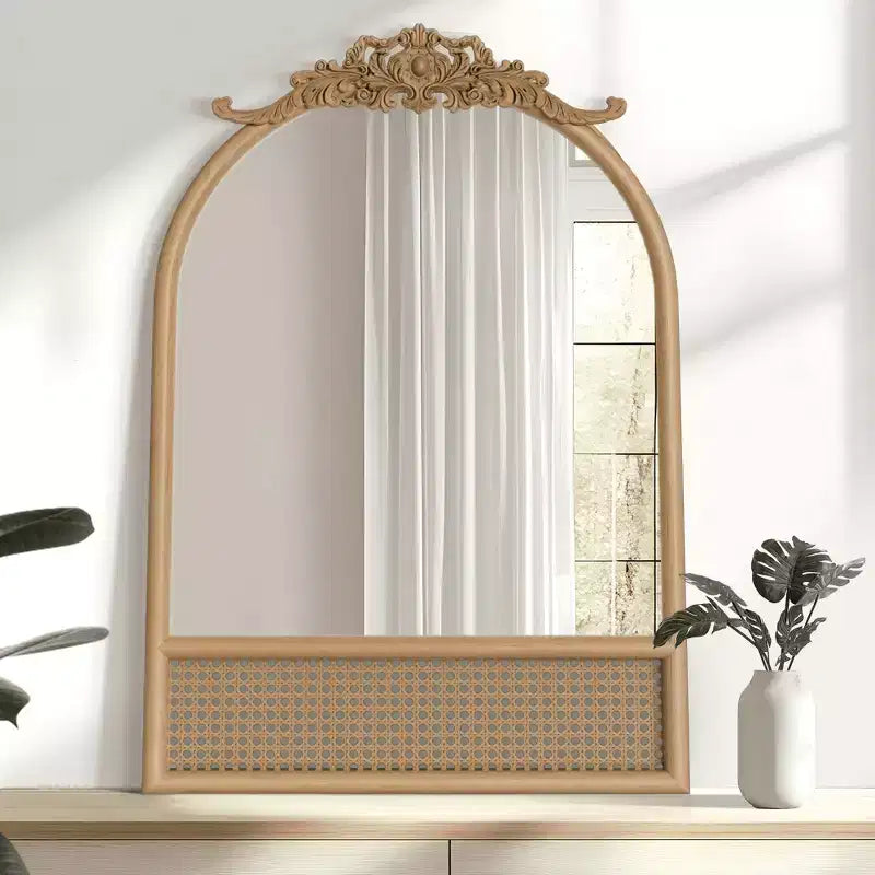 Miroir suspendu en osier à arche d'angle droit