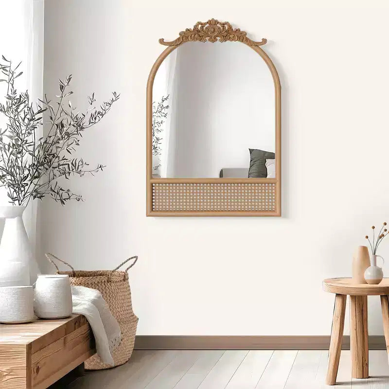 Miroir suspendu en osier à arche d'angle droit