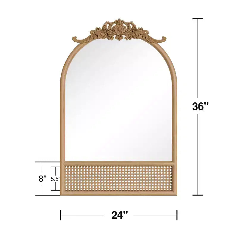 Miroir suspendu en osier à arche d'angle droit