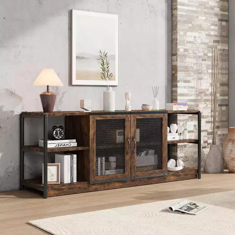 GustoWave TV Console Table, Farmhouse Entertainment Center with 2 Mesh Door for Living Room Bedroom Office