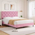 Bed Frame with Upholstered Headboard - Heavy-Duty Platform Bed Frame with Strong Wood Slats, No Box Spring Needed, Noise Free, Easy Assembly