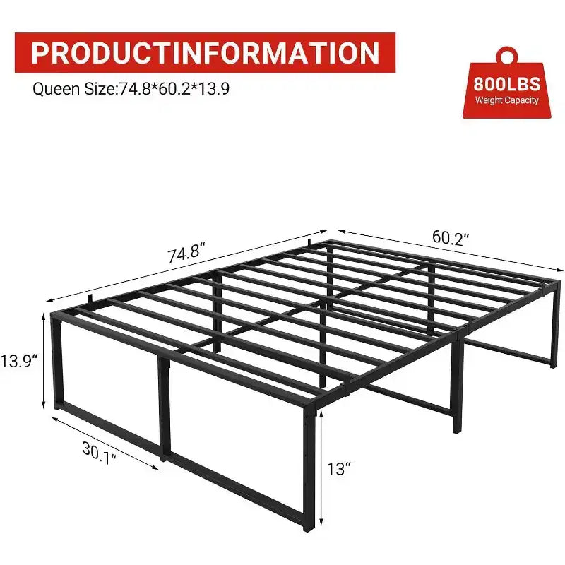 Cadre de lit plateforme métallique queen size