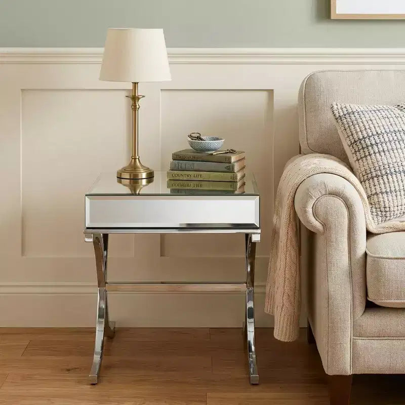 Table d'appoint miroir carré en verre transparent