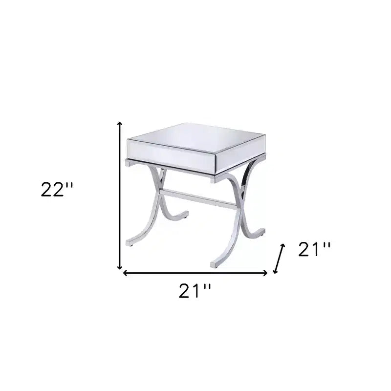 Table d'appoint miroir carré en verre transparent