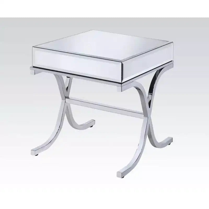 Table d'appoint miroir carré en verre transparent