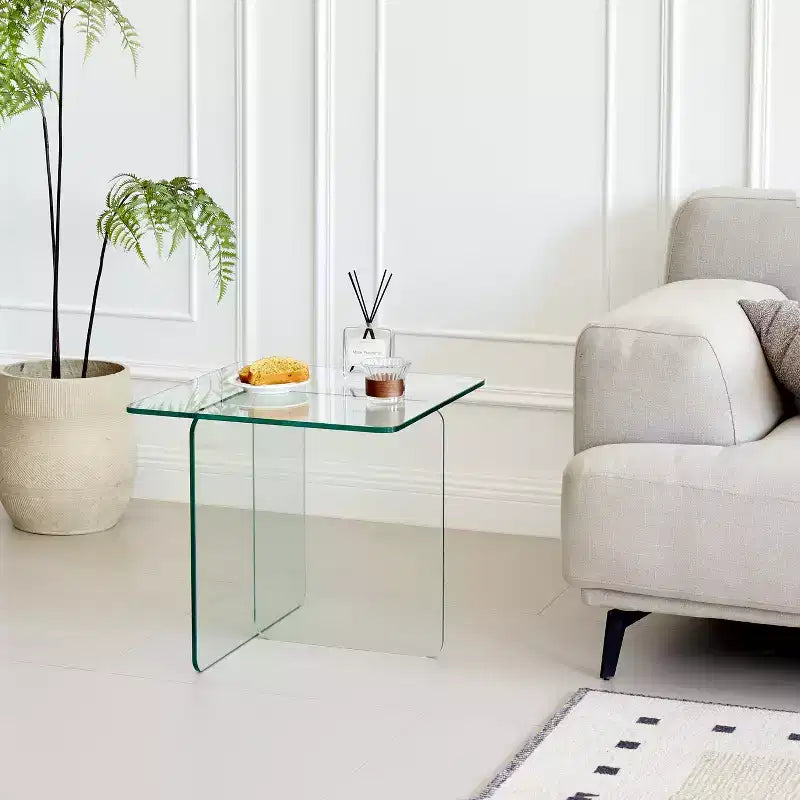 Table d'appoint carrée en verre trempé moderne