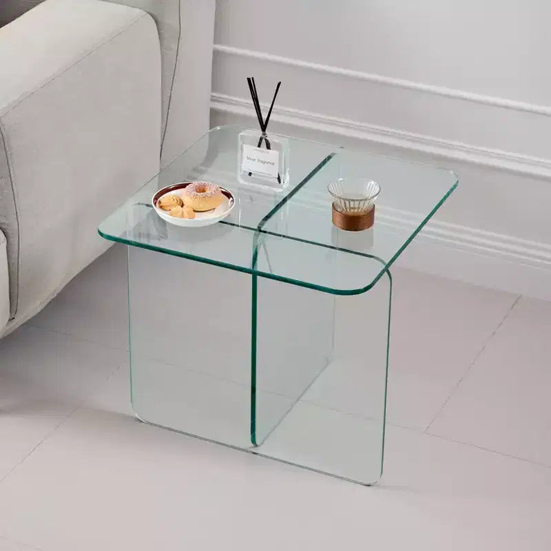 Table d'appoint carrée en verre trempé moderne