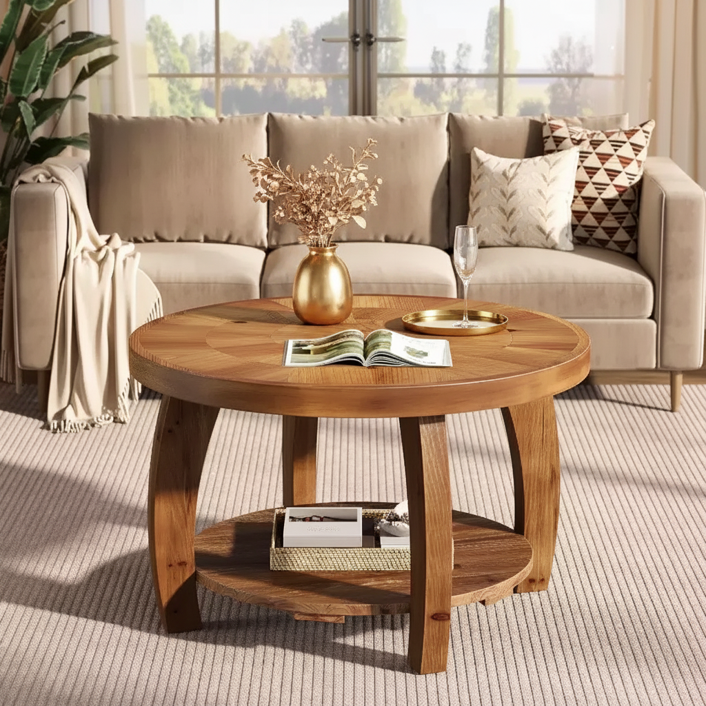 Table basse ronde en bois massif