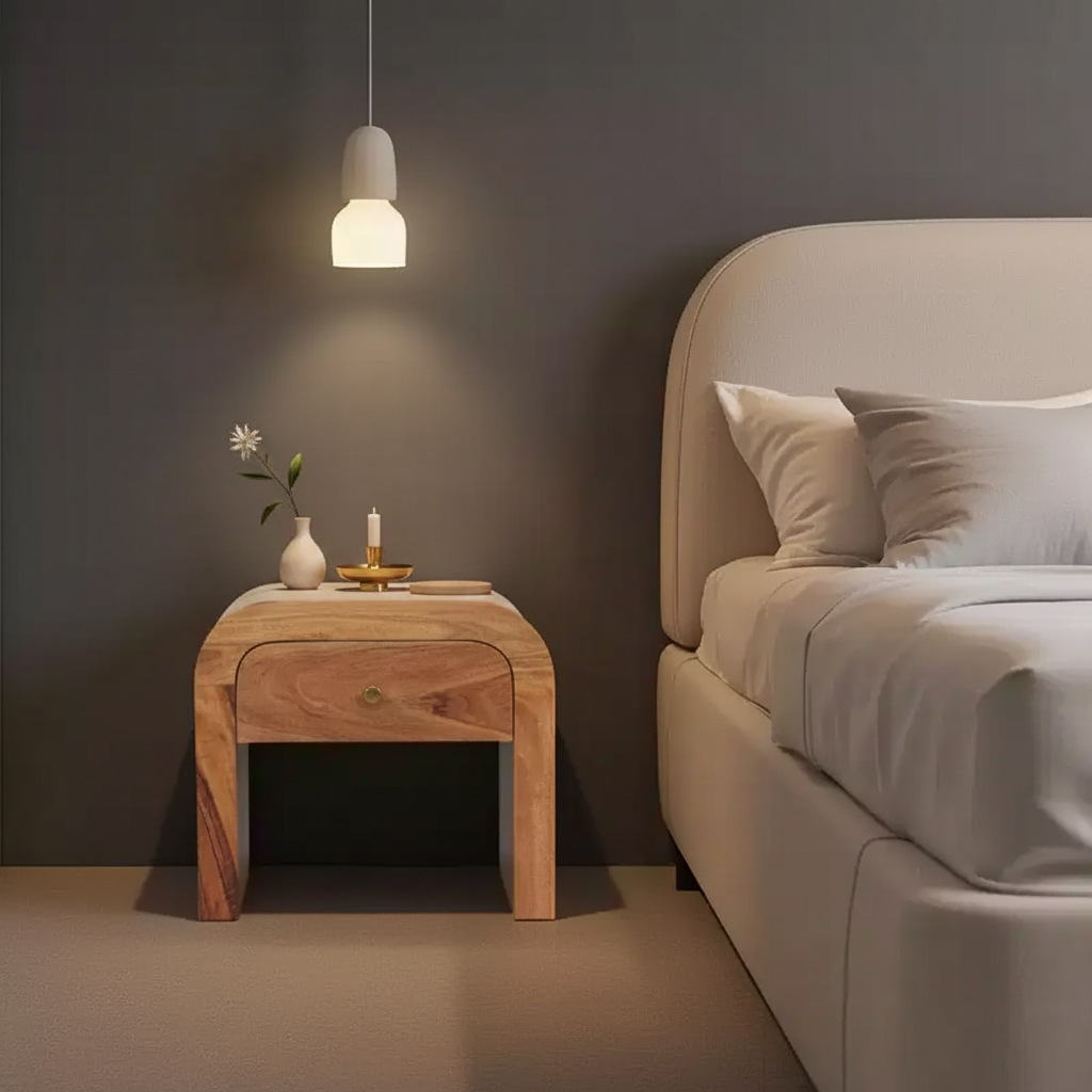 Table de chevet moderne en bois massif de style médiéval